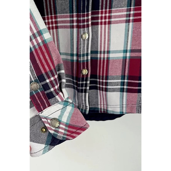 Orvis Women's Pinnacle Shacket Plaid Flannel M Snap Button Up Shirt Fleece Lined - Picture 4 of 8